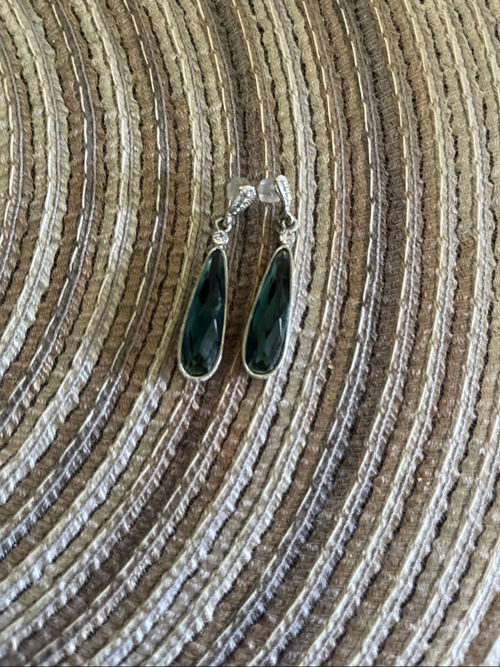 Dark Teal Glass Silver tone Earrings
